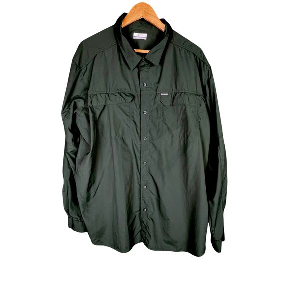 Men's Columbia Dark Green Utility Button-Up Omni-Shade Shirt - XXL - $60 Retail - Picture 1 of 6